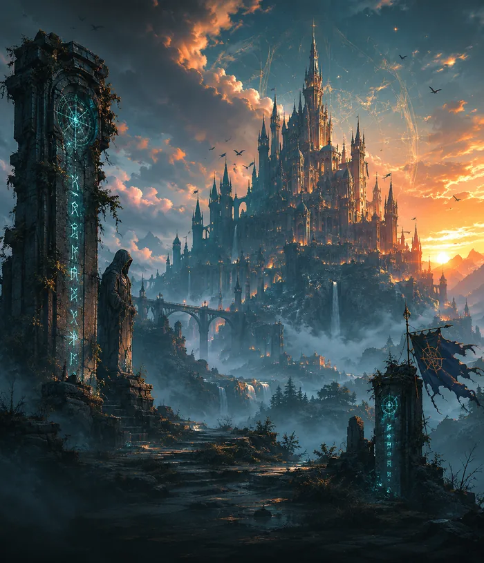 Castelo místico representando mitologia e worldbuilding